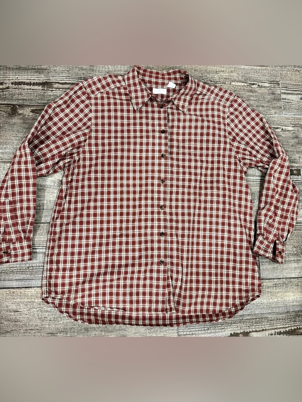 Liz Clairborne  Plaid Cotton Shirt in Red & White Size Large Like New